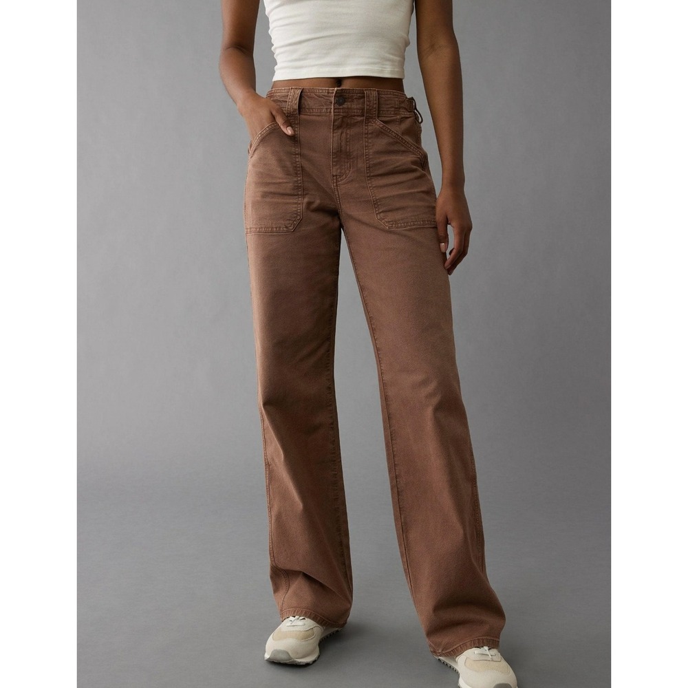 American Eagle Stretch Stovepipe Pant Brown High Waist Twill Earthy Size 00